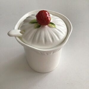 Vintage Jam Jar Bone China Covered Strawberry Marmalade Preserves Lid Spoon